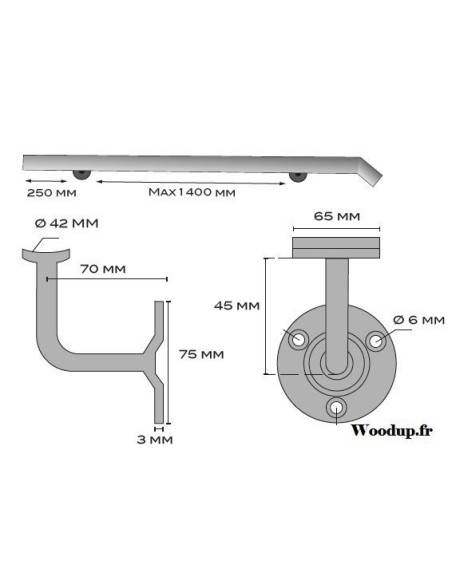 Supporto in metallo per corrimano rotondo - Ø42 mm, robusto