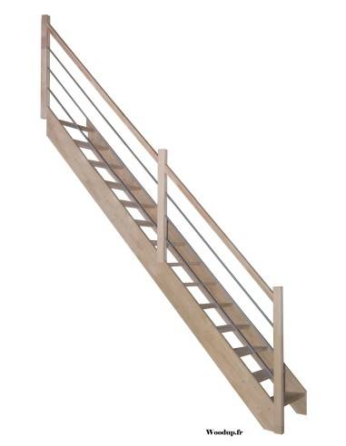 escalier hêtre + rampe a lisse métal poteaux bois