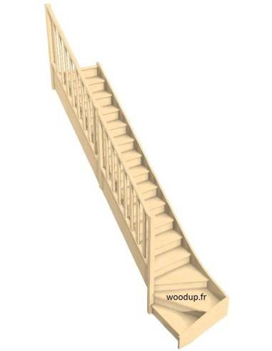 Escalier 1/4 tournant bas hêtre avec rampe