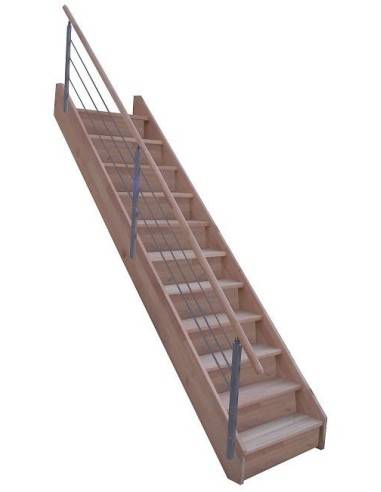 Straight beech staircase with metal bar railing