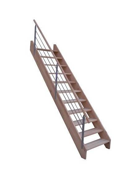 Escalier droit hêtre rampe à lisses métales