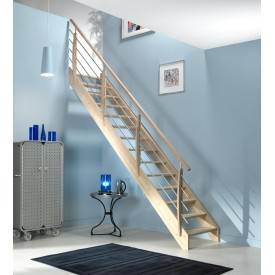 Escalera recta de haya + barandilla postes de madera barrotes de aluminio