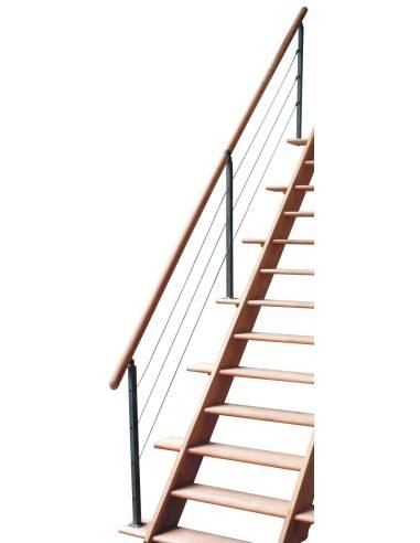 Escalier droit hêtre avec rampe à câbles
