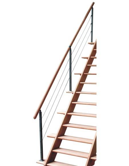 Straight beech staircase with cable railing