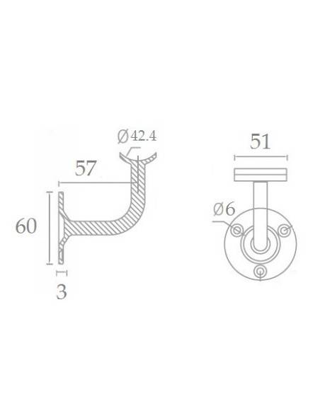 Kit corrimano rotondo 3m faggio + 3 supporti metallo