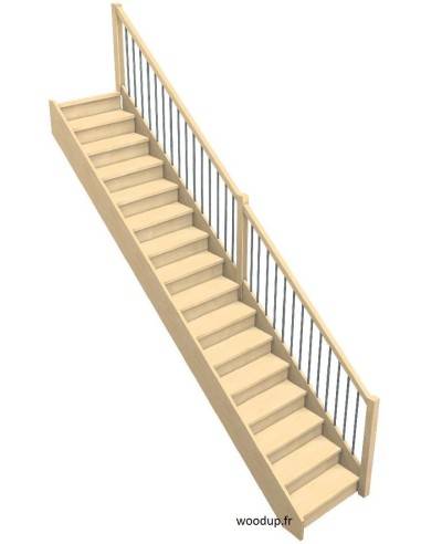 Rechte trap met stootborden en trapleuning met horizontale aluminium staven
