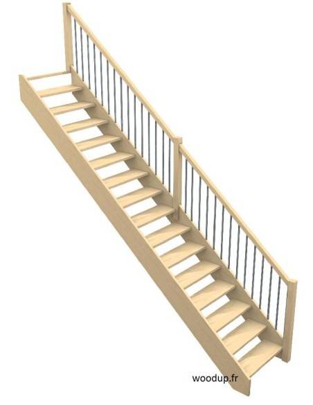 Escalera recta sin contrahuellas y barandilla con travesaños horizontales de aluminio