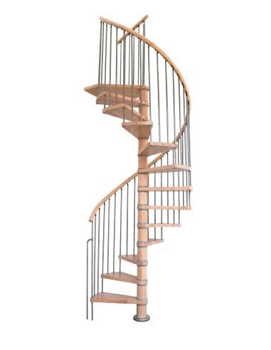 Escalier hélicoïdal en hêtre rampe métal