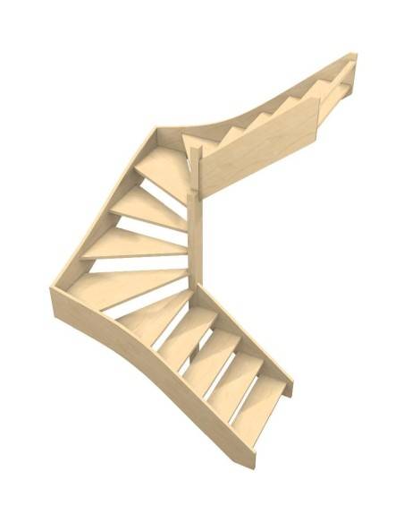 Quarter-turn double staircase ROCLES 160x160 without handrail 285 cm