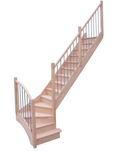 Escalier 1/4 tournant hêtre + rampe bi-matière