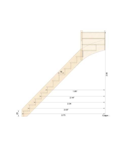 Escalier Bavat hêtre + rampes poteaux bois + lisses métal