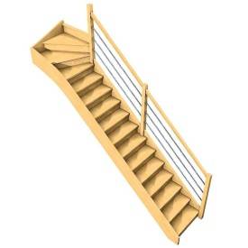 Escalier Bavat Sapin + rampe poteaux bois + Lisses métal