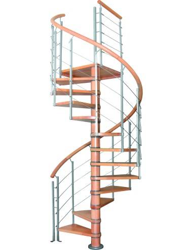 Escalier colimaçon en hêtre rampe à câble