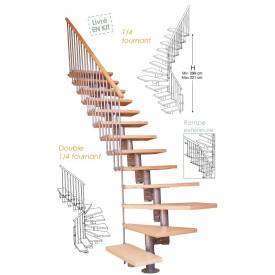 Escalera modulable 1/4 de vuelta haya