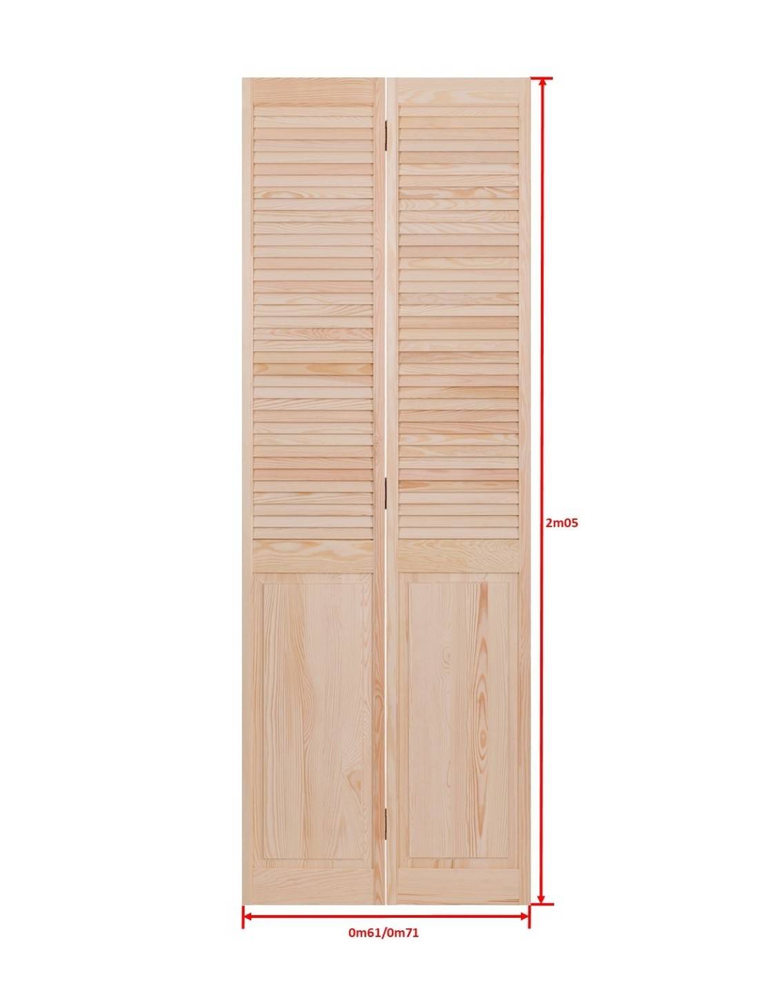 Portes pliantes demi-persiennées en Pin - Finition brut - Largeur de 60cm ❘  Bricoman