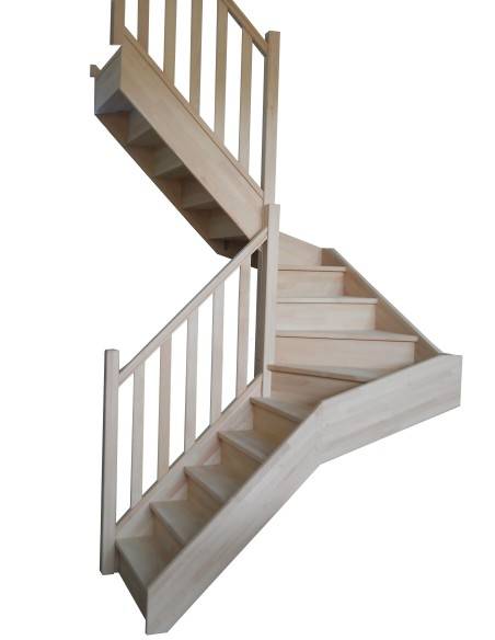 Escalier double 1/4 tournant en hêtre