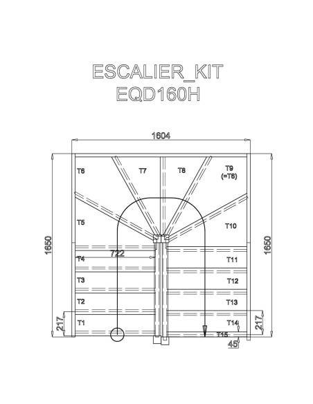 Escalier double 1/4 tournant en hêtre