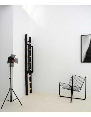 BLACK LADDER BEECH TREADS + METAL HANDRAIL AND STRINGER 10 STEPS