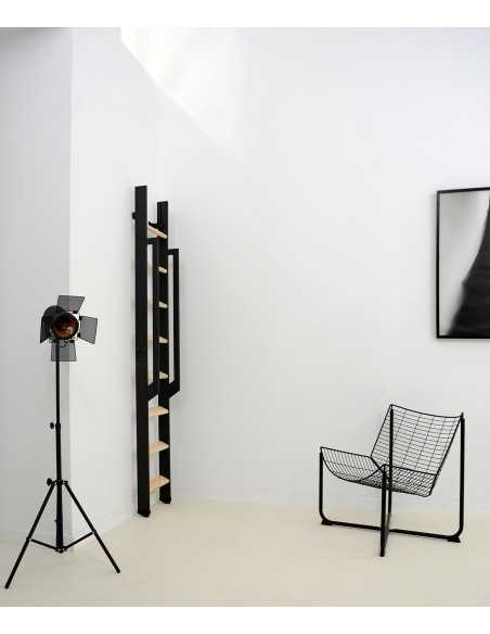 BLACK LADDER BEECH TREADS + METAL HANDRAIL AND STRINGER 10 STEPS