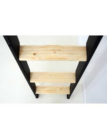 BLACK LADDER BEECH TREADS + METAL HANDRAIL AND STRINGER 10 STEPS