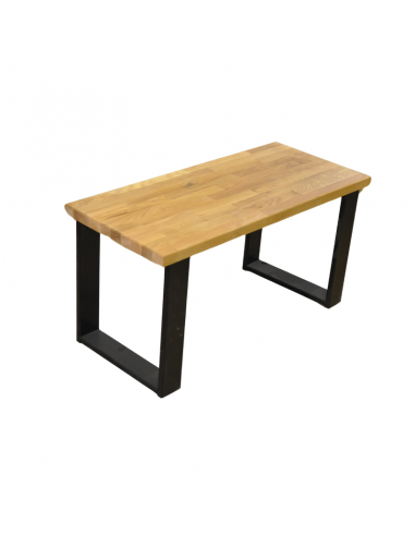 Low wood table with black metal leg