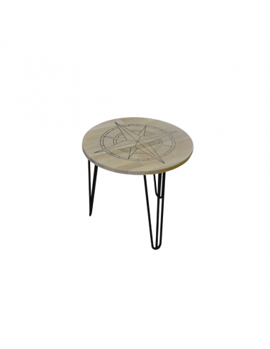 Table basse bois ronde avec pied en métal noir