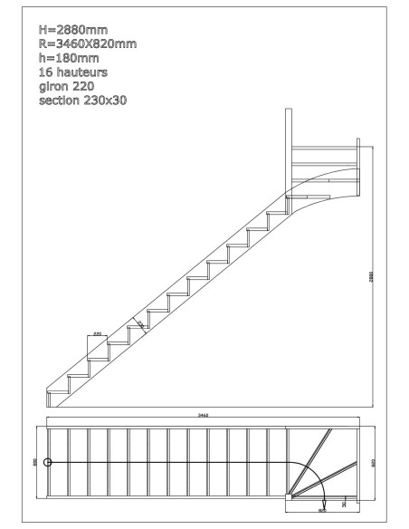FURKA quarter-turn staircase 288 cm – cuttable kit