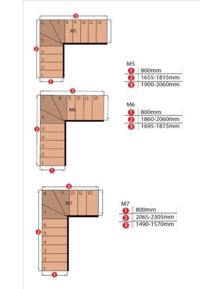 Escalera modular de 1/4 de vuelta en haya