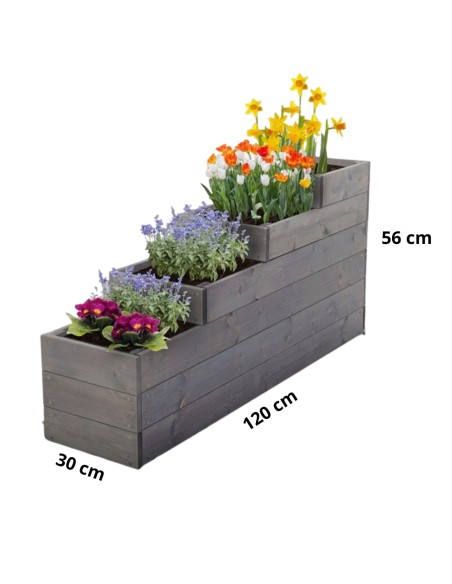 4-level stair raised garden bed in pine – 120x30 cm