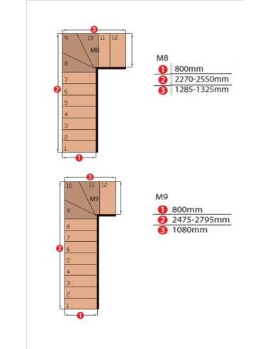 Escalier modulable 1/4 tournant hêtre