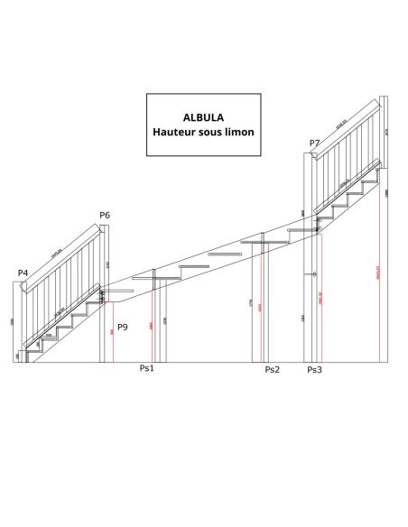 Scala a doppia curva abete Albula 288 cm