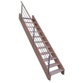 Escallier droit chêne avec rampe a lisses métal.