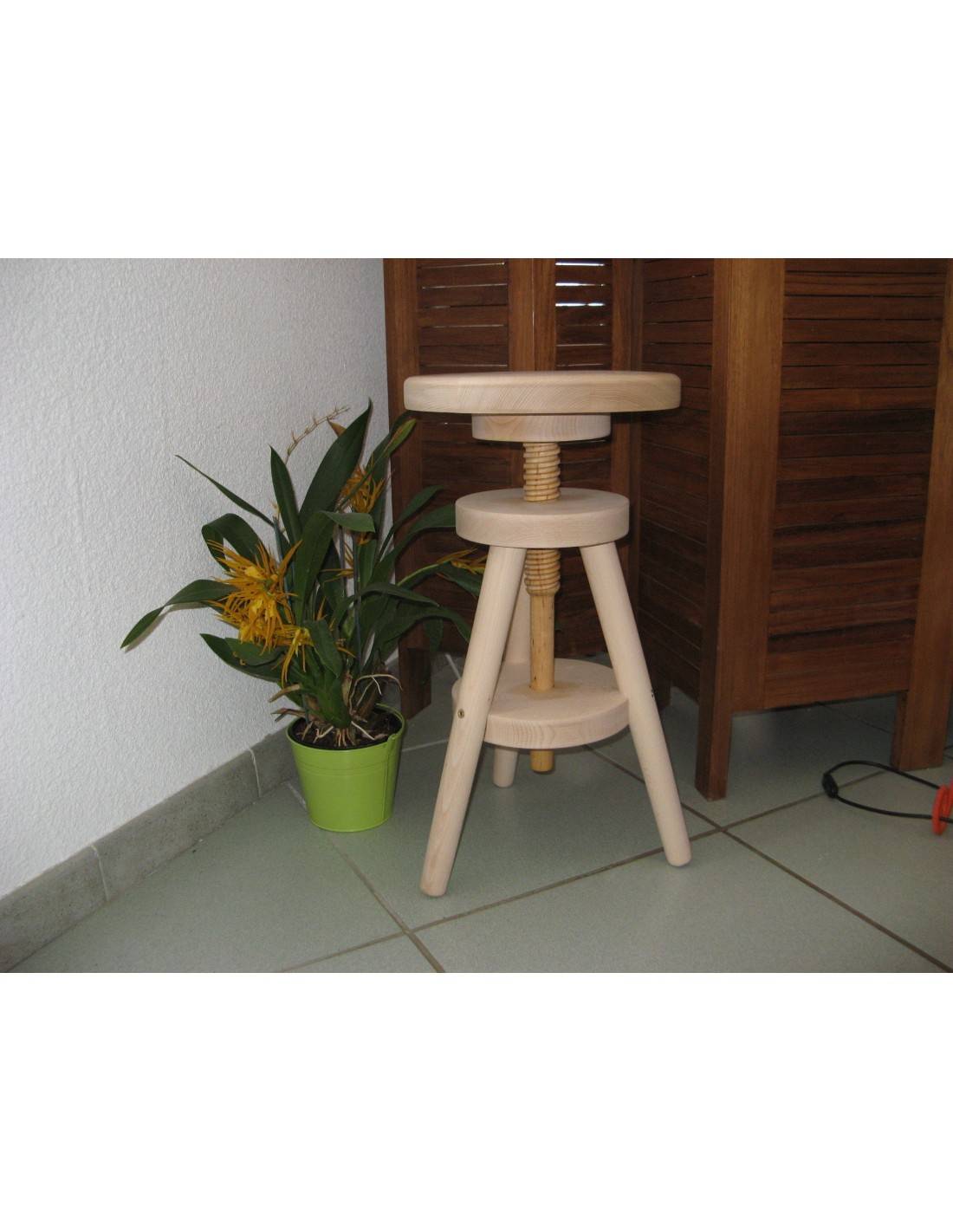 Tabouret de bar à vis en bois massif naturel - Tabouret Pas Cher