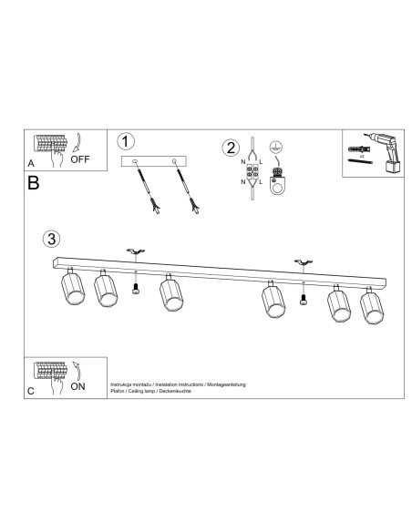 Deckenleuchte mit Strahlern aus Eiche, für innen
