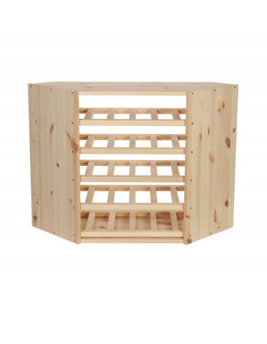 Corner wine rack 20 bottles in raw solid pine – Horizontal storage