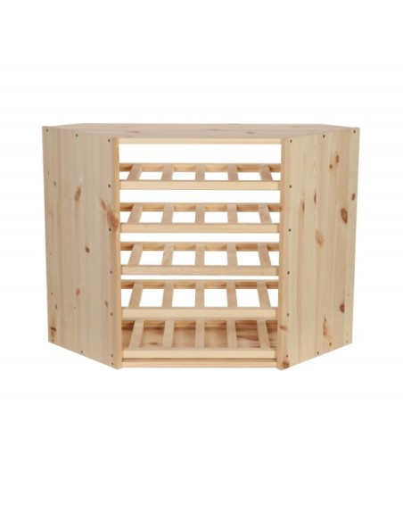 Corner wine rack 20 bottles in raw solid pine – Horizontal storage