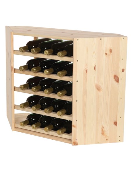 Eck-Weinregal für 20 Flaschen aus unbehandeltem massivem Kiefernholz – liegende Lagerung