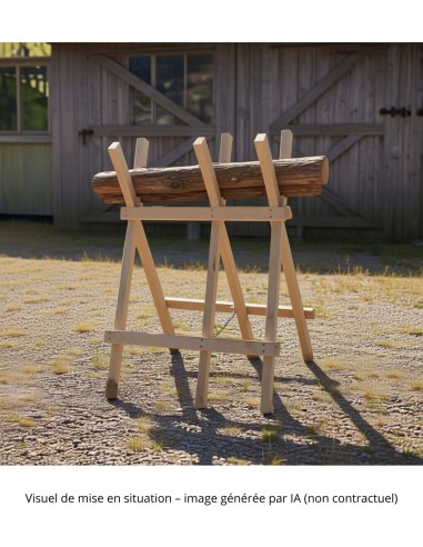 Chevalet à bûches en bois dur – H 95 cm, L 60 cm, livré assemblé