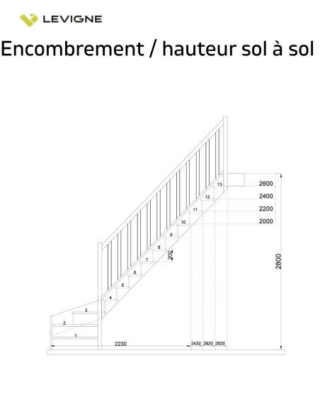 Escalier quart tournant bas BROSSES Sapin