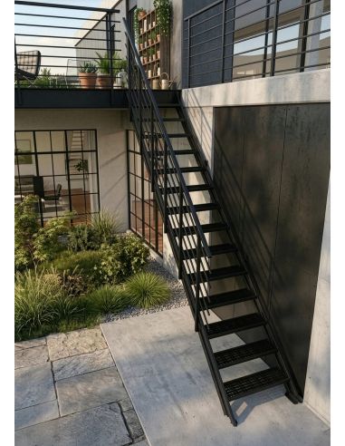 Escalier Extérieur Droit Flex Grid Zinc - 6 à 14 Marches