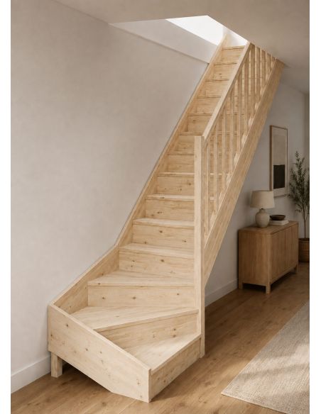 Quarter-turn bottom staircase BROSSES Fir