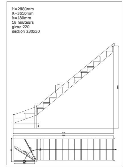 Eine bequeme viertelgewendelte Holztreppe