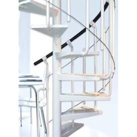 Escalier colimaçon métal blanc, marche métal, aulne ou hêtre