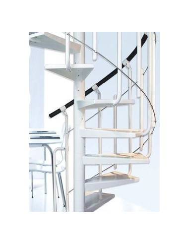 Escalier colimaçon métal blanc, marche métal, aulne ou hêtre